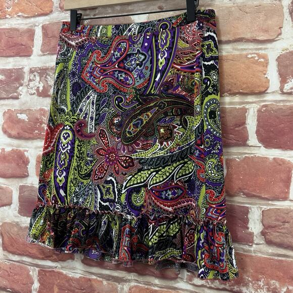 Sharagano Skirt Women's S Multicolor Boho Paisley Floral Ruffle Hem Festival Y2K - Picture 3 of 8